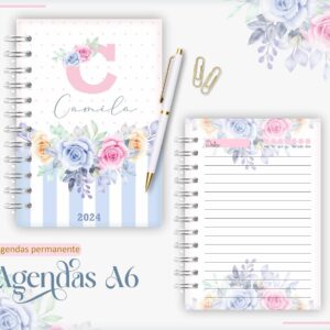 agenda a6 floral rosa com azul arquivo digital papel e cia 1