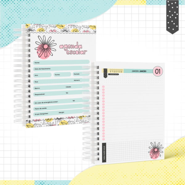Agenda Escolar Floral - Arquivo Digital - Imagem 2