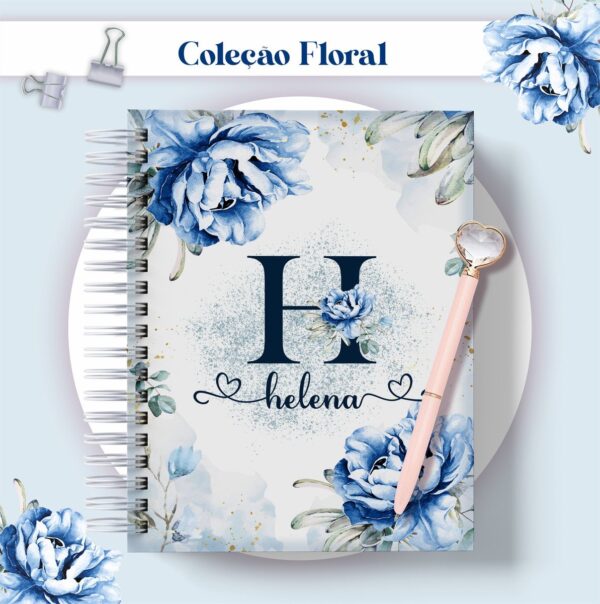 Agenda Floral Azul Datada 2023 - Arquivo Digital