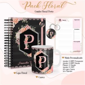 agenda floral preto 2023 arquivo digital papel e cia