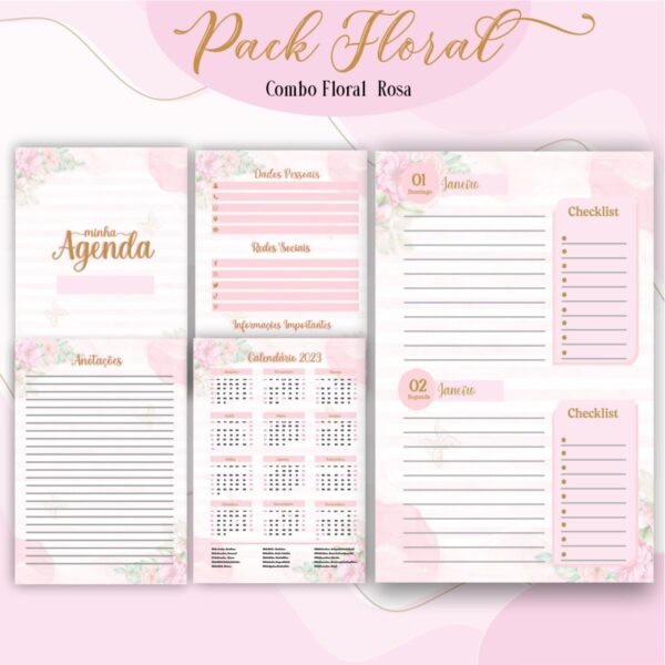 Agenda Floral Rosa 2023 - Arquivo Digital