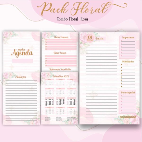 Agenda Floral Rosa 2023 - Arquivo Digital