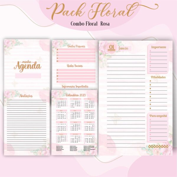 Agenda Floral Rosa 2023 - Arquivo Digital