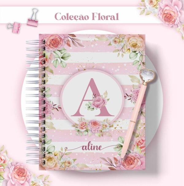 Agenda Floral Rosa Datada 2023 - Arquivo Digital