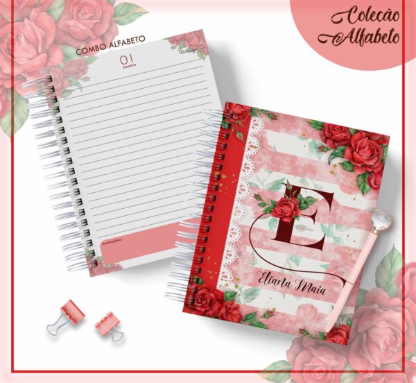 Agenda Floral Vermelho - Datada 2023 - Arquivo Digital