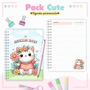 agenda infantil permanente gatinha cute papelaria personalizada