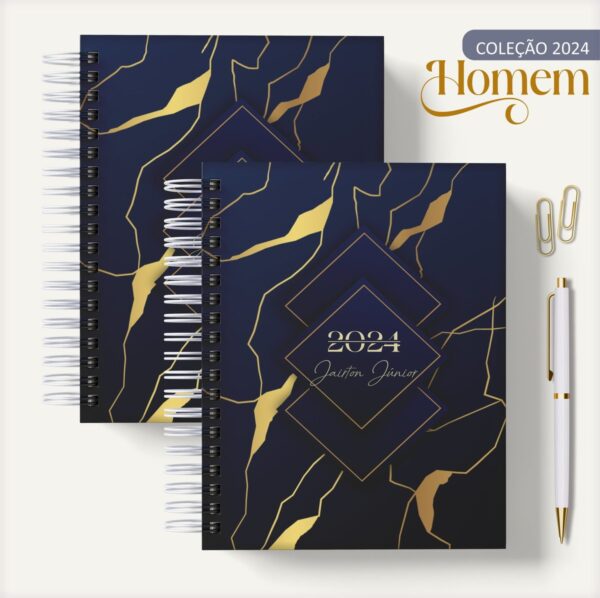 Agenda Masculina Azul e Dourado- Arquivo Digital