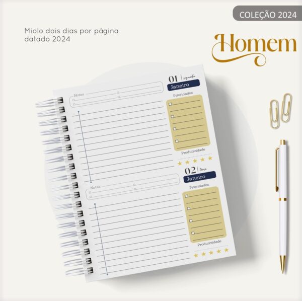 Agenda Masculina Azul e Dourado- Arquivo Digital - Imagem 2