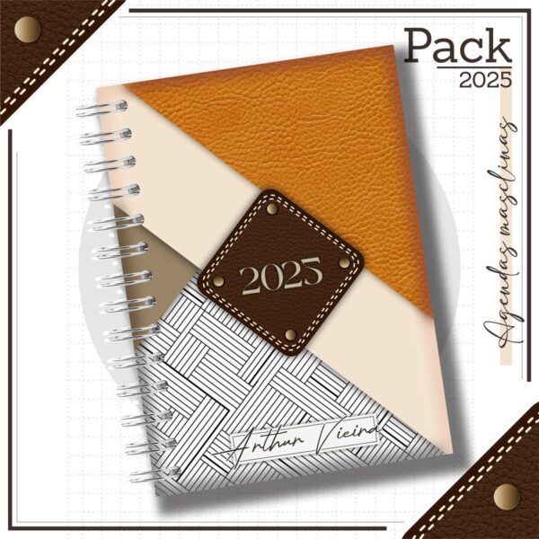 Agenda Masculina Couro Laranja 2025 - Arquivo Digital