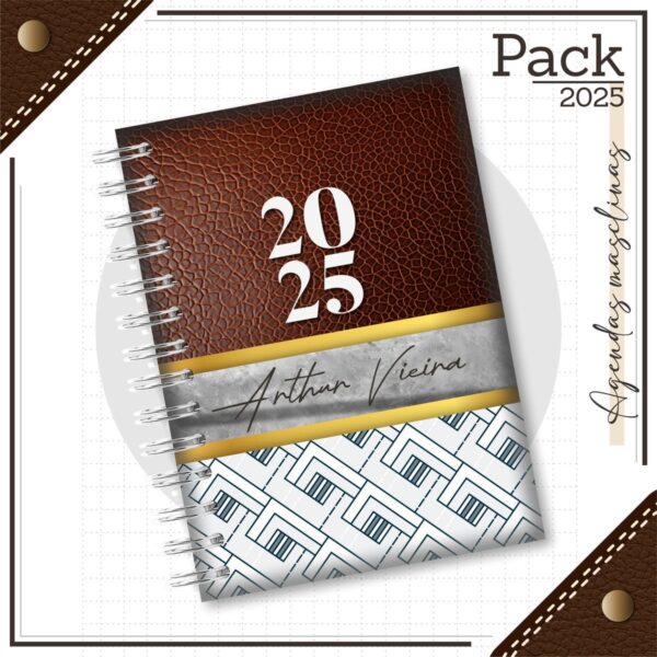 Agenda Masculina Couro Marrom 2025 - Arquivo Digital