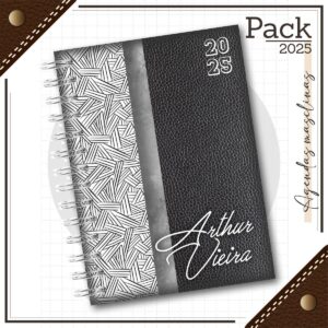 Agenda Masculina Couro Preto 2025 - Arquivo Digital