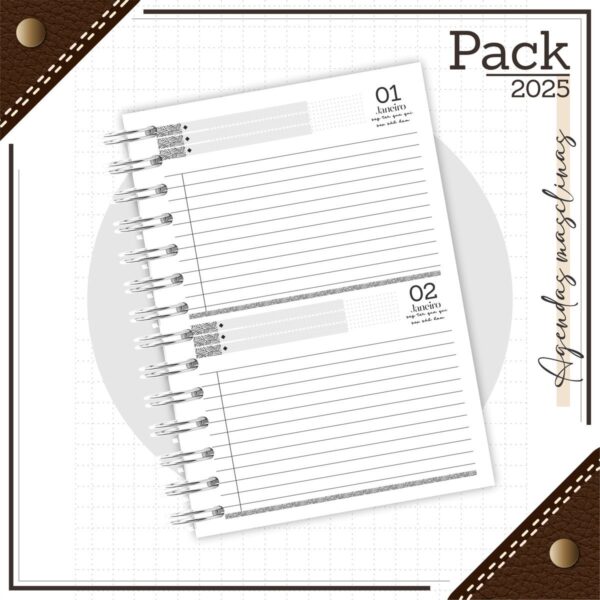 Agenda Masculina Couro Preto 2025 - Arquivo Digital