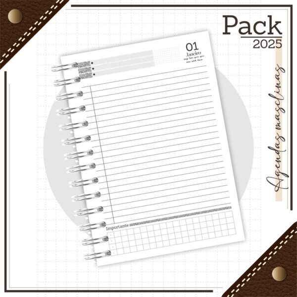 Agenda Masculina Couro Preto 2025 - Arquivo Digital