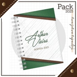Agenda Masculina Couro Verde 2025 - Arquivo Digital