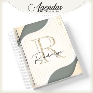 agenda masculina iniciais dourada arquivo digital scrapbook