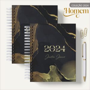 agenda masculina marble amarelo arquivo digital papelaria