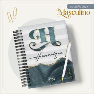 agenda masculina marmore azul e listra arquivo digital personalizacao