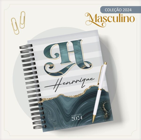 Agenda Masculina Mármore Azul e Listra - Arquivo Digital