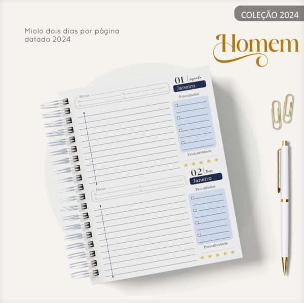 Agenda Masculina Quadrinho Azul e Branco - Arquivo Digital