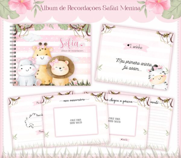Álbum do Bebê Safari Menina - Arquivo Digital