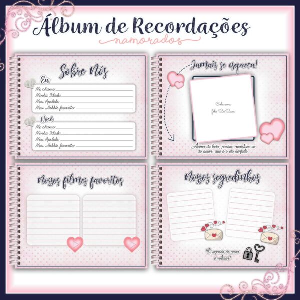 Álbum e Diário Dia dos Namorados Rosa e Azul -Arq.Digital - Imagem 2