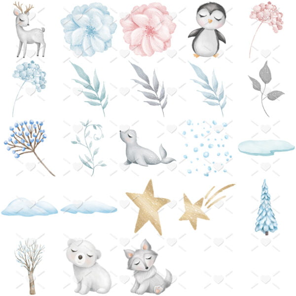 Animais Fofos Do Ártico Kit Digital Ilustrações Png Cute
