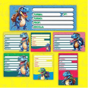 Arquivo de Corte Etiqueta Escolar Dinos