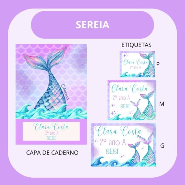 Arquivo de Corte Etiqueta Escolar Sereia