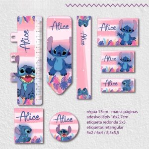 arquivo de corte etiqueta escolar stitch menina papelaria personalizada