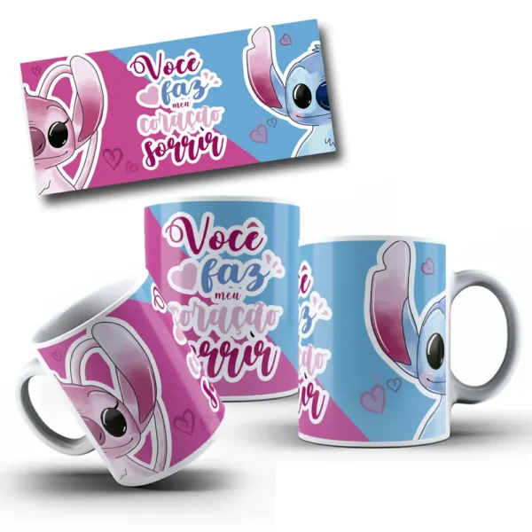 Arquivos Editáveis para Canecas de Casal Stitch e Angel