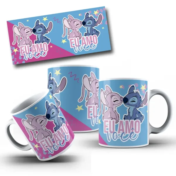 Arquivos Editáveis para Canecas de Casal Stitch e Angel