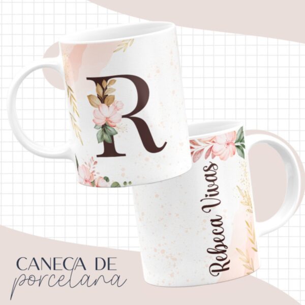 Arte Caneca Alfabeto Floral - Arquivo Digital