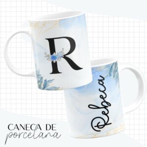 arte caneca alfabeto floral azul arquivo digital arte caneca alfabeto
