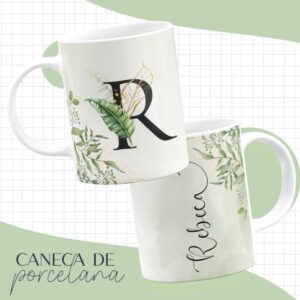 arte caneca alfabeto floral verde arquivo digital presentar