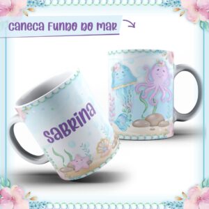 arte caneca bichinhos do mar menina arquivo digital papelaria digital