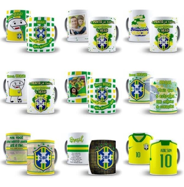 Arte Caneca Brasil 2022 Copa Do Mundo Qatar Editável