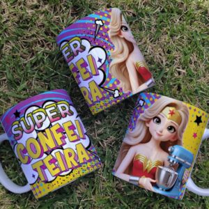 arte caneca confeiteira super heroina png e corel sublimar