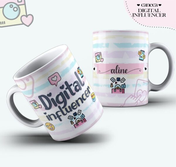 Arte Caneca Digital Influencer Feminina - Arquivo Digital