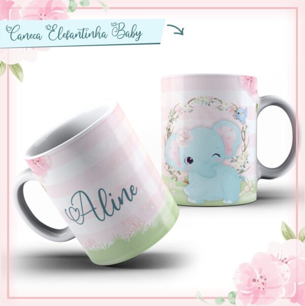 Arte Caneca Elefantinha Baby Azul - Arquivo Digital