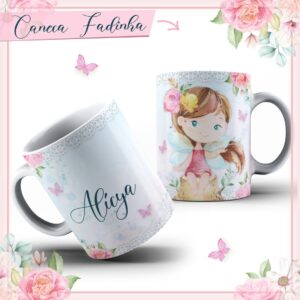 arte caneca fadinha aquarela arquivo digital canecas