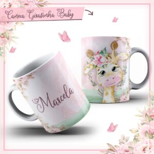 arte caneca girafinha menina arquivo digital sublimacao canecas