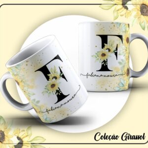 arte caneca girassol alfabeto arquivo digital design 1