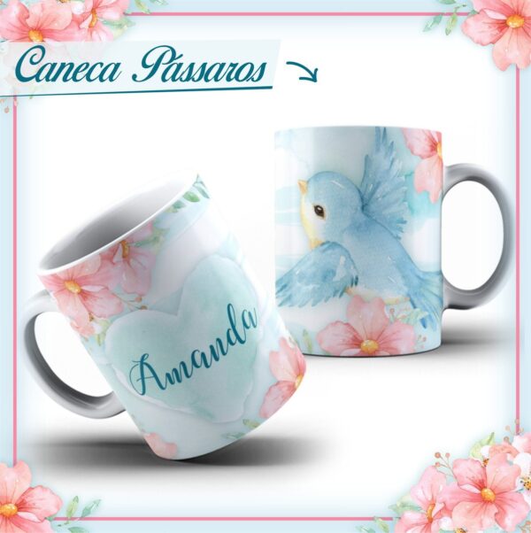 Arte Caneca Pássaros - Arquivo Digital