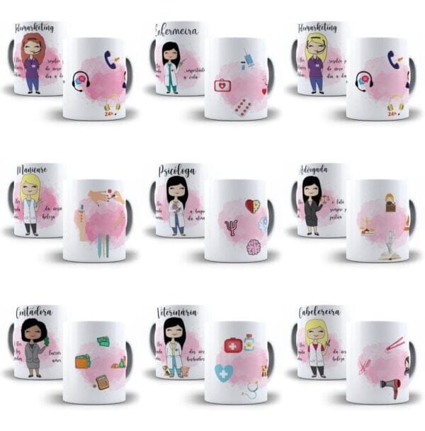 Arte Caneca Profissões Contadora Cabelereira Administradora