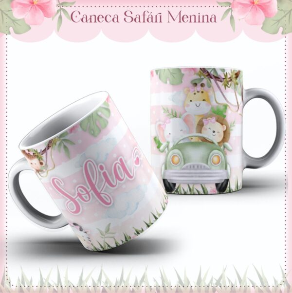 Arte Caneca Safari Menina - Arquivo Digital