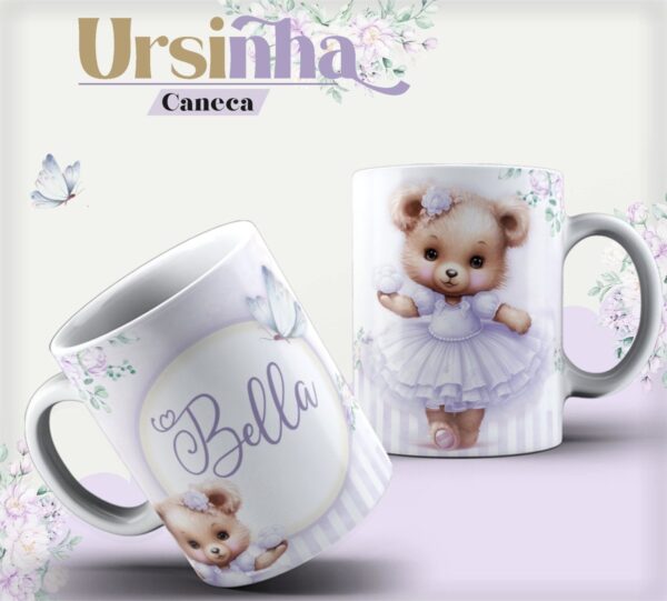 Arte Caneca Ursinha Lavanda - Arquivo Digital