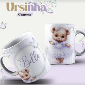 arte caneca ursinha lavanda arquivo digital papelaria personalizada