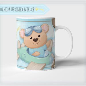 arte caneca ursinho aviador arquivo digital scrapbook
