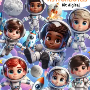 Arte Digital Astronauta 3D para Festas em PNG