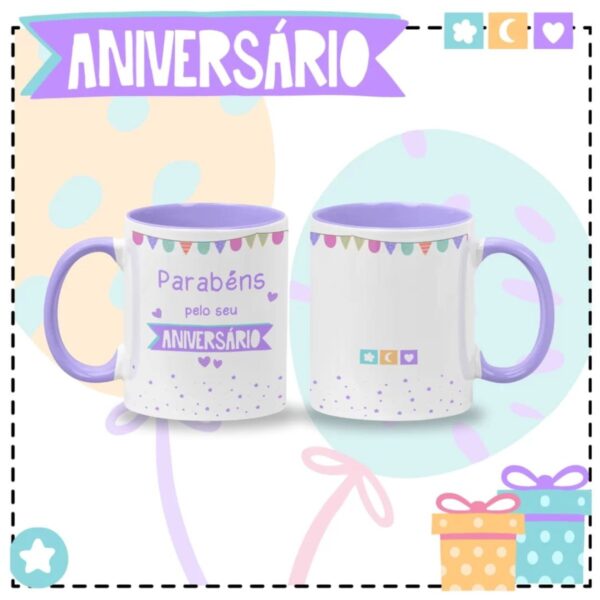 Arte Digital Caneca Aniversário Roxa Png - Imagem 3